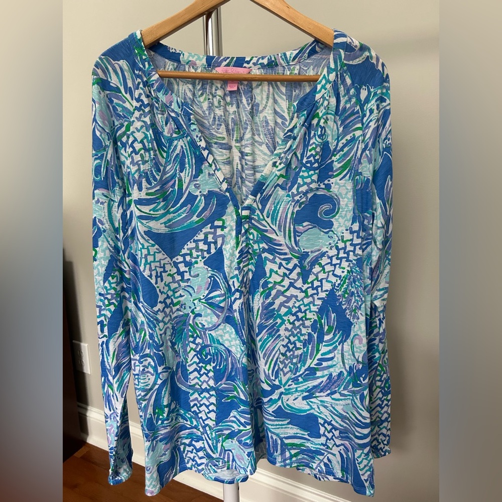 Lilly Pulitzer Vibrant Blue and Green Blouse XL Tunic